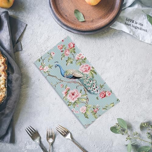 Chinoiserie Floral Peacock Kitchen Towels - Image 4