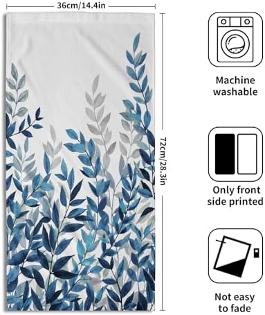 Blue Eucalyptus Hand Towels Set of 2 Spring Summer Floral Watercolor Leaves - Image 2
