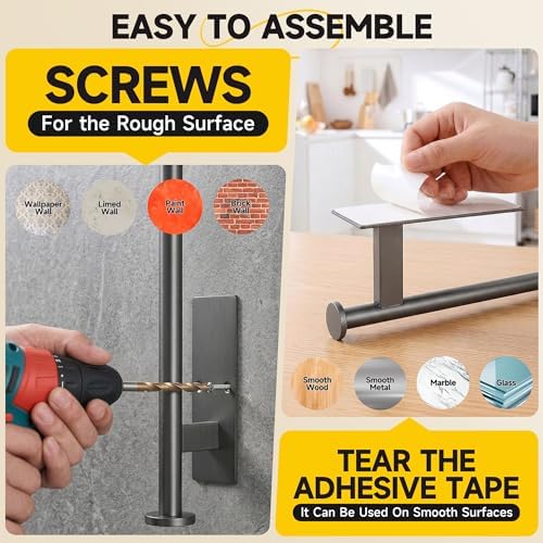Paper Towel Holder Wall Mount, No Drill, SUS304 Steel, Space Saving - Image 4