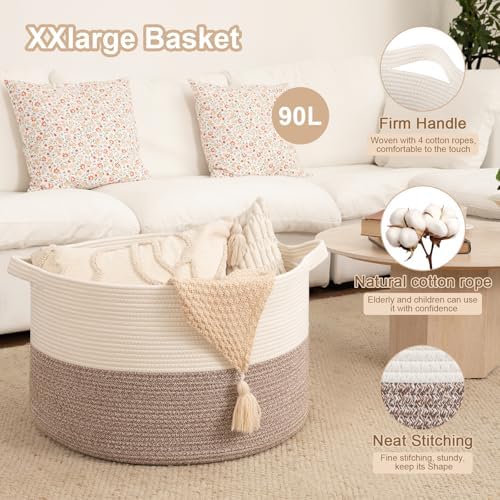 OIAHOMY 90L XXXLarge Blanket Basket Living Room Laundry Basket Brown - Image 4