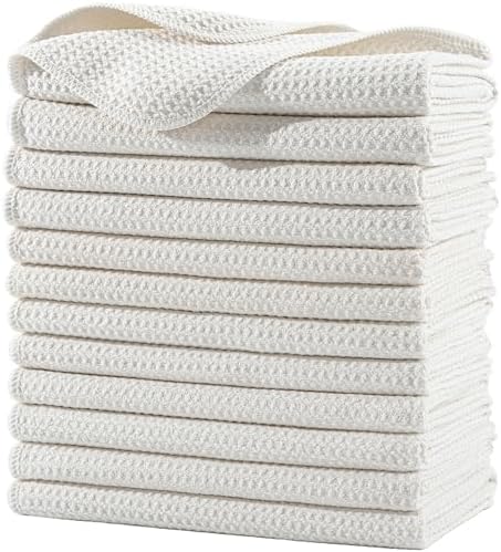 POLYTE 340 GSM Microfiber Waffle Kitchen Dish Tea Towel, 16x28 in, 12 Pack by Polyte