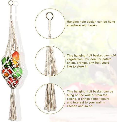 Geiserailie 2 Pieces Hanging Fruit Basket Boho Kitchen Decor - Image 3