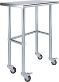 Stainless Steel Work Table Open Base & Wheels | Work Station | Metal Work Bench (Stainless Steel Work Table Open Base + Casters) (30" Long x 18" Deep)