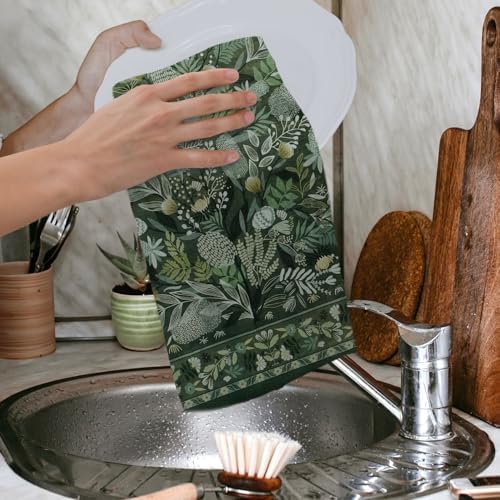 Boho Botanical Floral Kitchen Towels, Retro Art Nouveau Flower Dish Tea Towels - Image 4