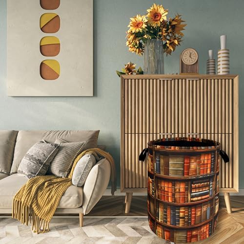 Wooden Bookshelf Laundry Basket Oxford Cloth Foldable Hamper 18.9x16.5inch - Image 7