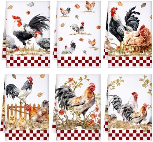 Sunnyray 6 Pcs Farmhouse Rooster Kitchen Towels Dish Cloths by Sunnyray