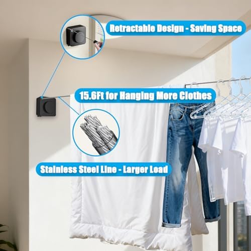 Retractable Clothesline, Non-Sagging Wall Mounted Laundry Line, Space-Saving - Image 3