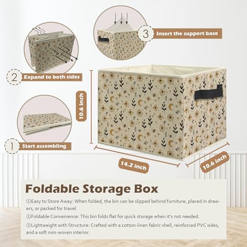 Boho Witchy Moon Floral Storage Box Bins, Decor - Image 3
