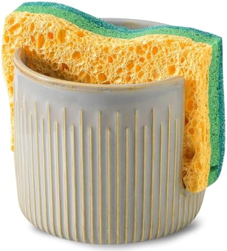 Ceramic Sponge Holder for Kitchen Sink, Scrub Sponge Dish Rack, Farmhouse by Seyatoo