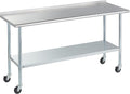 Stainless Steel Table for Prep & Work with Caster & Backsplash 24x72 Inches, NSF Metal Commercial Kitchen Heavy Duty Table with Adjustable Under Shelf and Table Foot for Restaurant, Home and Hotel