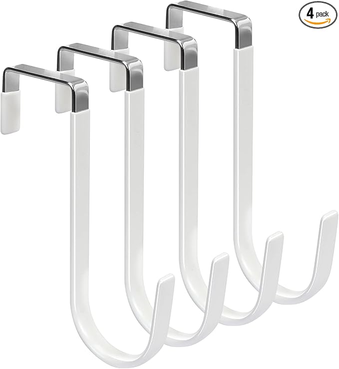 FYY Over the Door Hooks, Single-Hanger 4 Pack, Fits Doors 1 3/8" White | Heavy by FYY