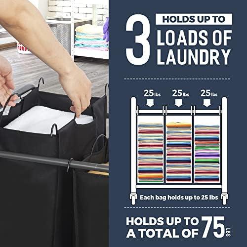 STO STO Laundry Sorter 3 Section, 3 Bag Clothes Hamper, Rolling Laundry Cart - Image 4