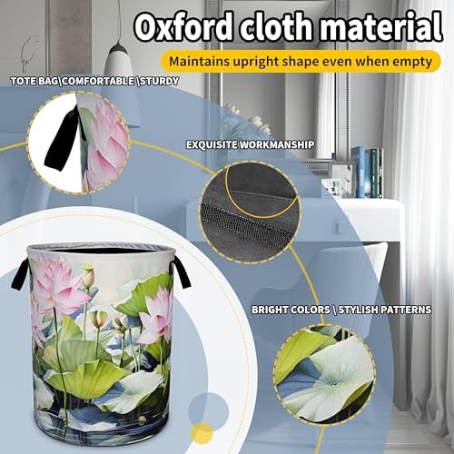 Lotus Laundry Basket Beautiful Flowers Foldable Waterproof Oxford Cloth - Image 3