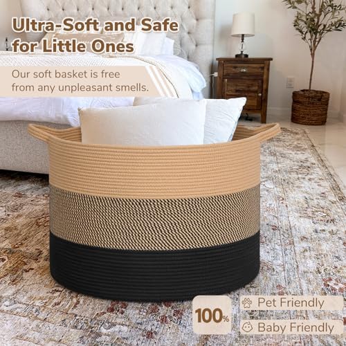 INDRESSME 115L Extra Large Woven Rope Blanket Basket Living Room - Image 5