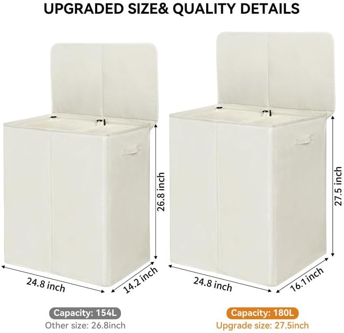 WOWLIVE 180L Double Laundry Hamper 2 Section - Image 2