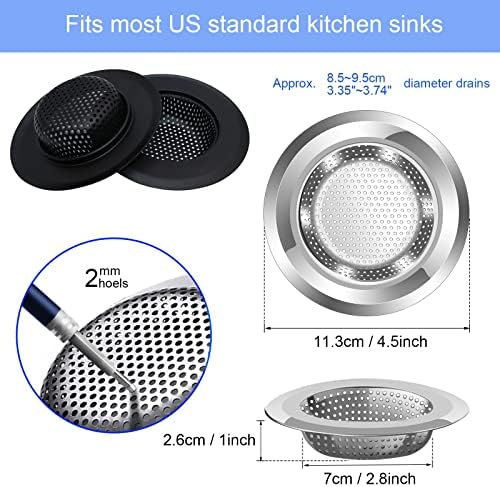 Kitchen Sink Drain Strainer, 4 Pack Stainless Steel and Black Mesh Sink Strainer - Image 2