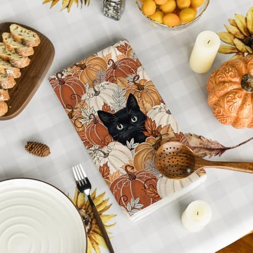 Artoid Mode Orange Pumpkin Cat Fall Kitchen Towels Set of 4 18x26 Inch - Image 4