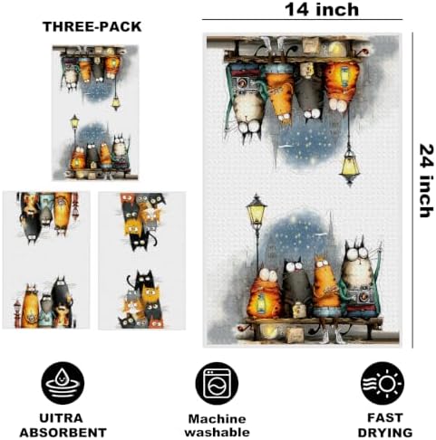 3 Pcs Cute Cat Kitchen Towels, Funny Cats Gifts Absorbent Hand Towels-04 - Image 2