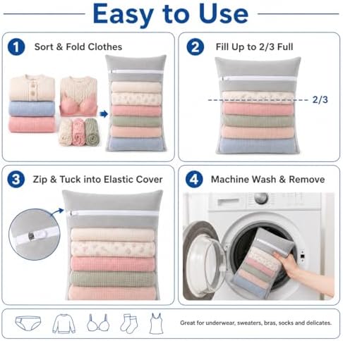 Gray 5-piece set in bags, durable cotton mesh laundry bags, sturdy zipper - Image 6