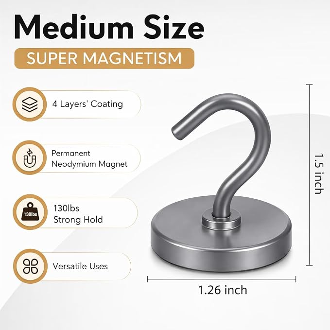 Neosmuk Magnetic Hooks, 130lb Heavy Duty, 10 Pack - Image 6