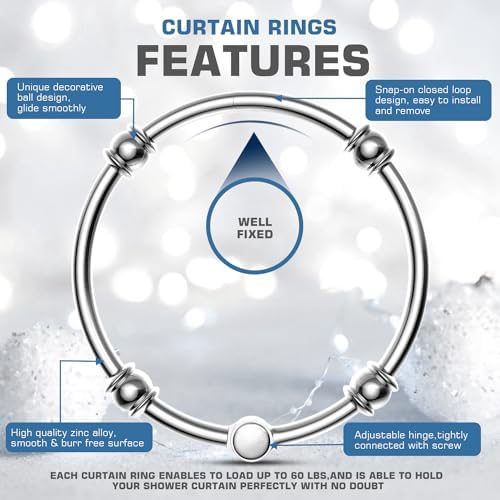 Shower Curtain Rings, 12 Pack Round Shower Curtain Hooks - Image 5