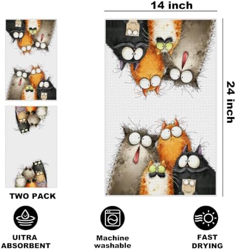 2 Pcs Cute Cat Kitchen Towels, Funny Cats Gifts Absorbent Hand Towels-07 - Image 2