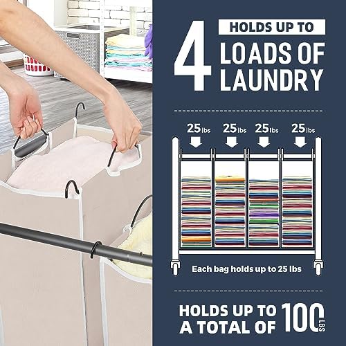 STO STO Laundry Sorter 4 Section, 4 Bag Clothes Hamper, Rolling Laundry Cart - Image 4