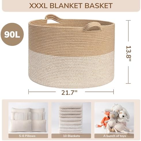 INDRESSME XXXLarge Woven Wicker Blanket Basket Living Room White Jute - Image 7