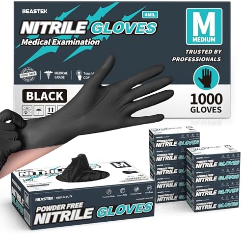 BEASTEK Black Nitrile Exam Gloves, 4 Mil, Powder-Free Food Prep Disposable by BEASTEK