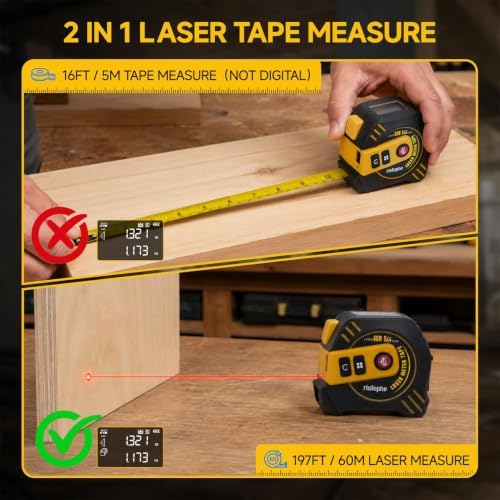 2-in-1 Laser Tape Measure, 197Ft Rechargeable Laser Measuring Tool & 16Ft - Image 2