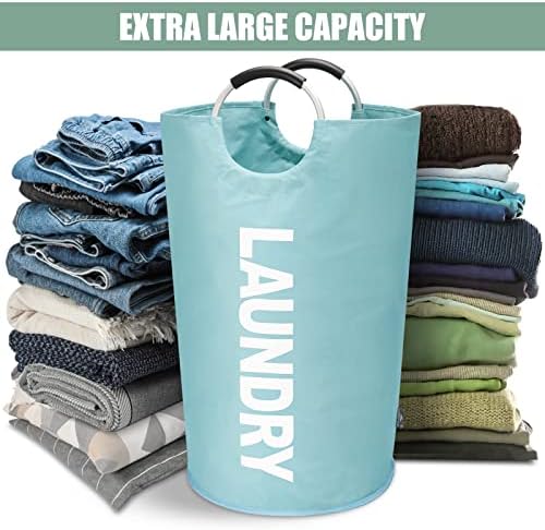 DOKEHOM 125L X-Large Laundry Basket Bag, Collapsible Hamper, Light Blue - Image 5