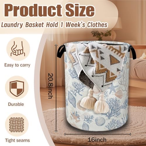 Seashells Starfish Laundry Basket, Waterproof Foldable Laundry Hamper, Dirty - Image 2