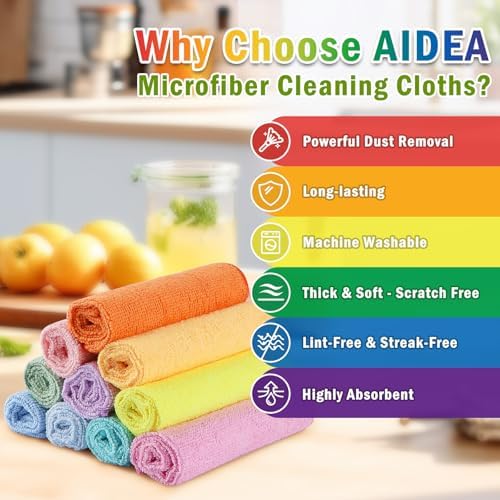 AIDEA Microfiber Cleaning Cloth-20PK, Microfiber Towels, 11.5"×11.5" - Image 2