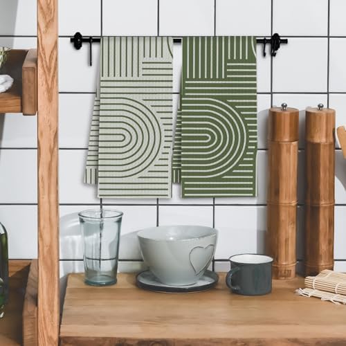 Abstract Boho Sage Green Kitchen Towels, Minimalist Contemporary Dish Tea Towels - Image 2