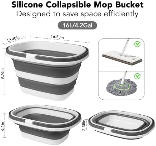 Large Collapsible Mop Bucket, 16L Plastic Bucket - Image 2