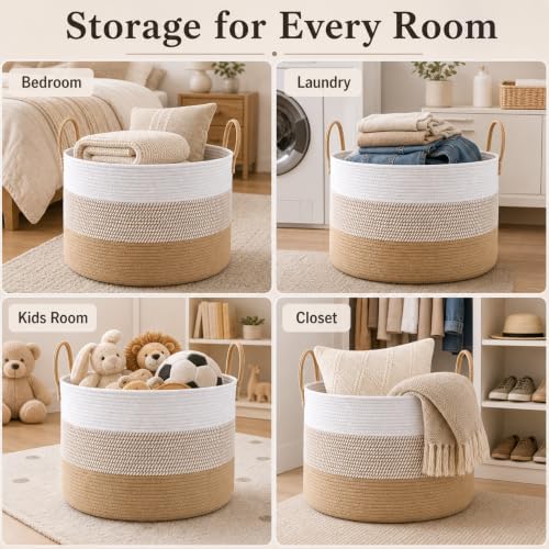 JMvicyroam 65L Extra Large Machine Washable Cotton Rope Blanket Basket - Image 5