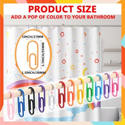 CroBlissful Rainbow Color 12 Pcs Jumbo Paper Clips Shower Curtain Hooks Rings - Image 6