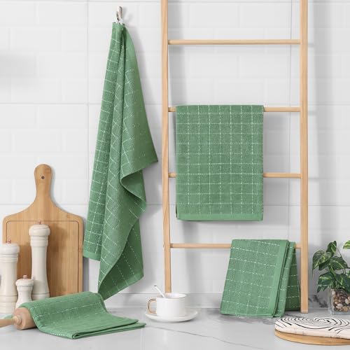 Homaxy 100% Cotton Terry Kitchen Towels, Large 4 Pack, Grass Green - Image 6
