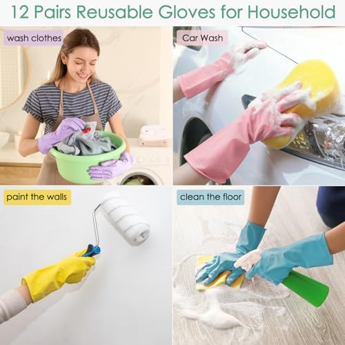 12 Pairs Rubber Cleaning Gloves - Image 7