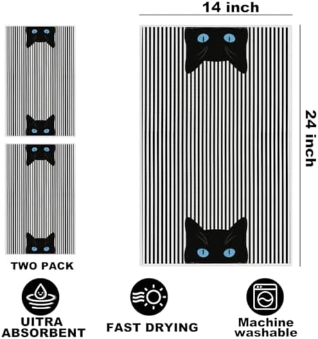 Jztco 2 Pcs Cat Kitchen Towels 24x14 Inch, Cats Gifts Reusable Hand Towels - Image 2