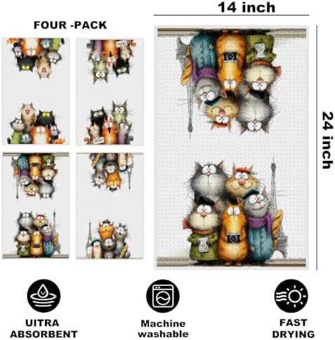 4 Pcs Cute Cat Kitchen Towels, Funny Cats Gifts Absorbent Hand Towels-08 - Image 2