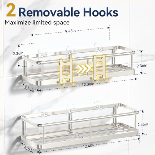 YASONIC Shower Caddy Adhesive, Rustproof Shower Organizer, Large Capacity - Image 2