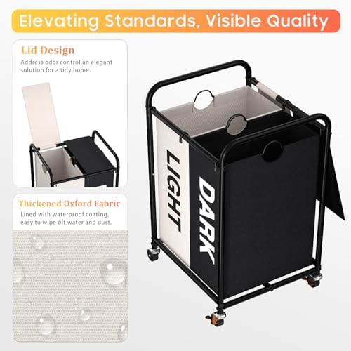 120L Laundry Sorter 2 Section, Rolling Laundry Basket - Image 3
