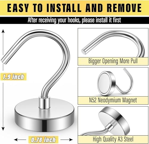 15 Pack Magnetic Hooks Large Opening, 40LBS Neodymium Magnet Hooks - Image 3