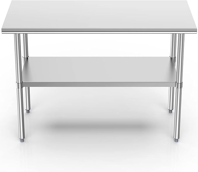 Stainless Steel Table for Prep & Work, 24x72 Inches, NSF Metal Commercial Heavy Duty Table with Adjustable Under Shelf and Foot for Restaurant, Home and Hotel