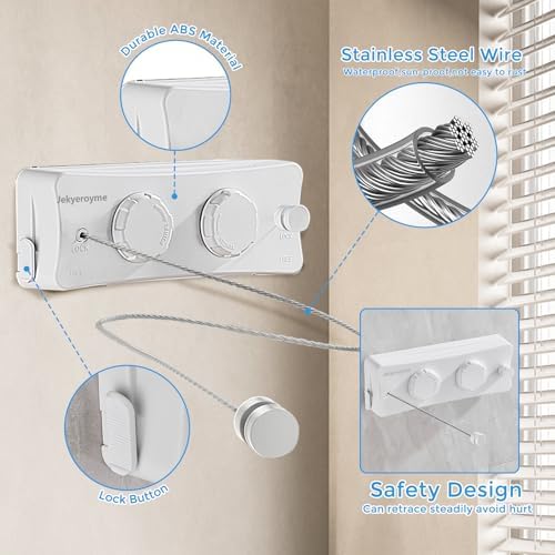 Retractable Clothesline, 16.7 Ft Heavy-Duty 44 lb Laundry Line - Image 5