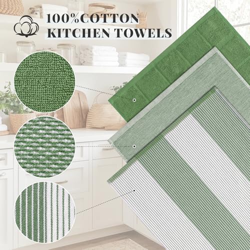 Homaxy 6 Pack Cotton Terry Premium Kitchen Towels, 18 x 28 in, Grass Green - Image 2