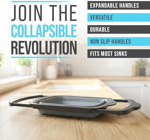 Comfify Gray Collapsible Silicone Over-Sink Colander – 6 Qt – Extendable - Image 3