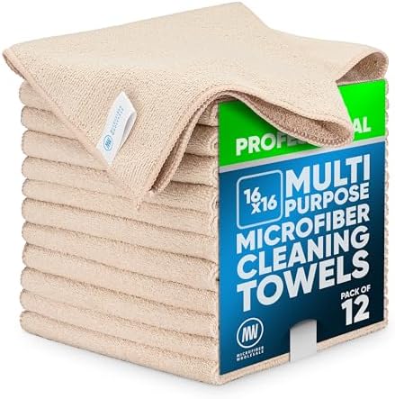 MW Pro Microfiber Cleaning Cloth | Sand | 12 Pack | 16” x 16” | All Purpose by MicrofiberWholesale