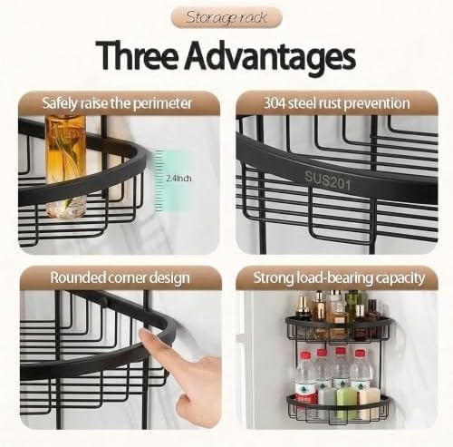 Corner Shower Caddy, 201 Stainless Steel Bathroom Shelf Organizer, Wall Mounted - Image 3